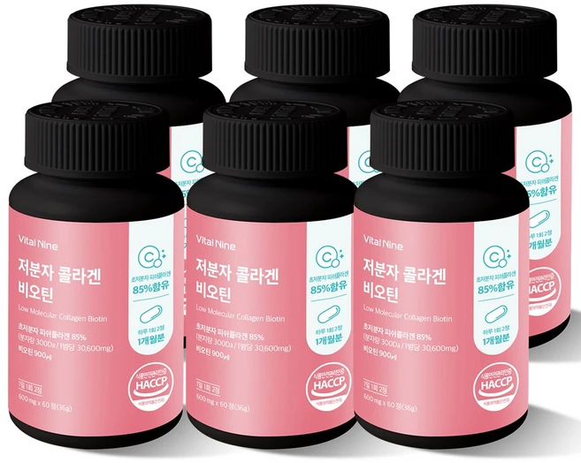 바이탈나인 저분자 콜라겐 비오틴 600mg, 6개, 60정 - 쿠팡