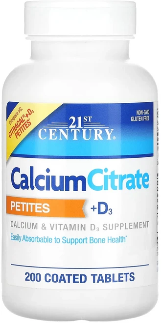 21st Century 구연산 칼슘 프티트 + D3 코팅 정제 200정 - 쿠팡