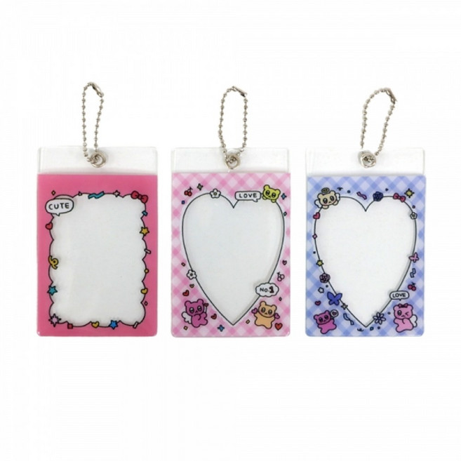 포토카드 홀더 키링 증사 탑로더 열쇠고리 (15입), 상세페이지 참조, 체크블루