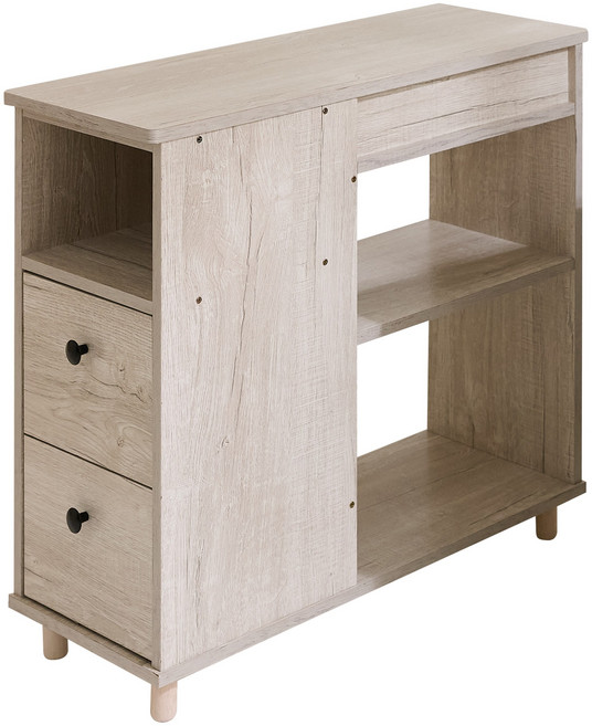 兩抽旋轉邊櫃 附插座床邊櫃 / 沙發邊桌 / 小空間收納 / 抽屜櫃 / 實木腳櫃, 白橡木, 2層