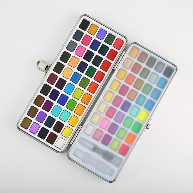 포령 고체 수채화물감 세트 워터브러쉬 다색 업그레이드, 90색