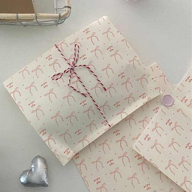 빅 리본 포장 종이봉투 구디백 10장 리본끈 포함, 1개, 레드리본