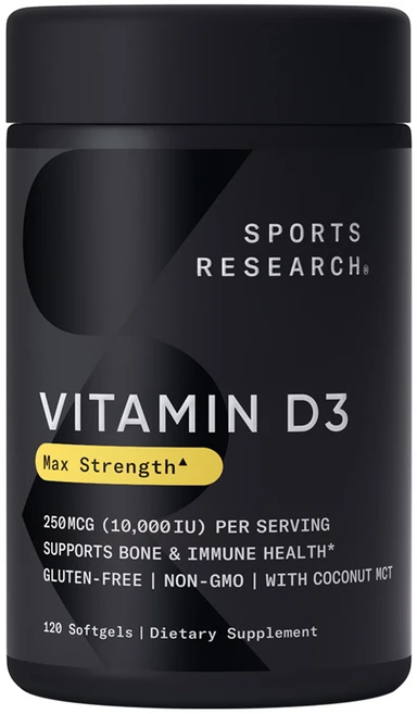 스포츠리서치 맥스 포텐시 비타민 D3 250mcg 10000IU 소프트젤, 1개, 120정 - 쿠팡
