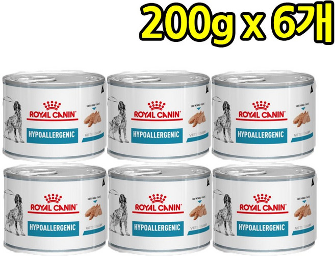 로얄캐닌 독 하이포알러제닉 캔 200G x 6개입 강아지 식이알러지 처방사료, 6개, 유리너리+피부/피모