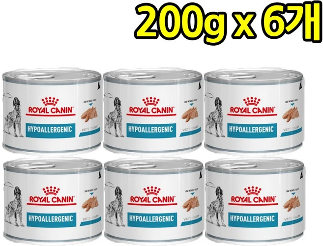 로얄캐닌 독 하이포알러제닉 캔 200G x 6개입 강아지 식이알러지 처방사료, 6개, 유리너리+피부/피모 - 쿠팡