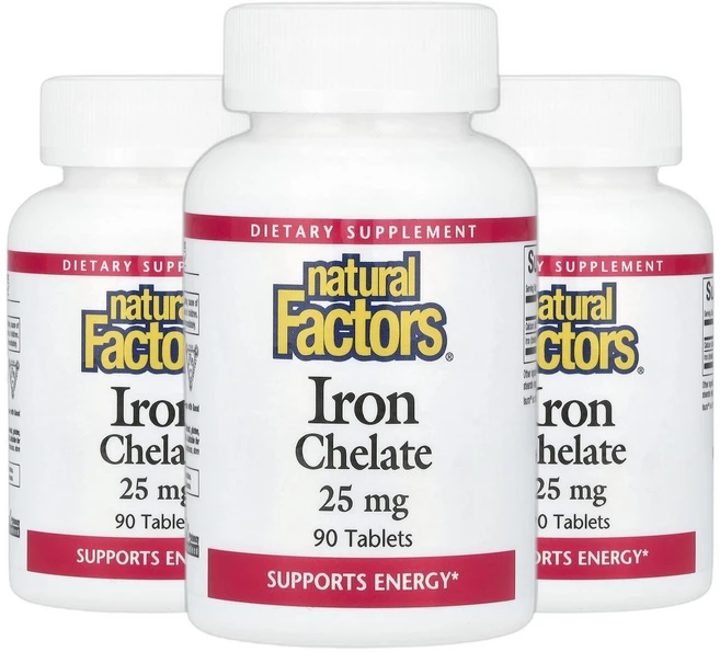 내추럴팩터스 킬레이트 철분 iron 25mg 90정 2+1, 3개, 90회분 - 쿠팡