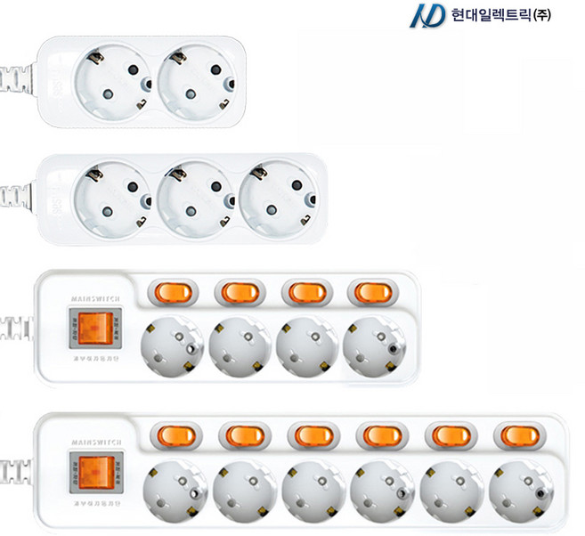 현대 국산 안전 접지 멀티탭 개별스위치 일반 2구 3구 4구 5구 6구 1.5M 3M 5M 10M 과부하차단 멀티콘센트, 1개, 5m