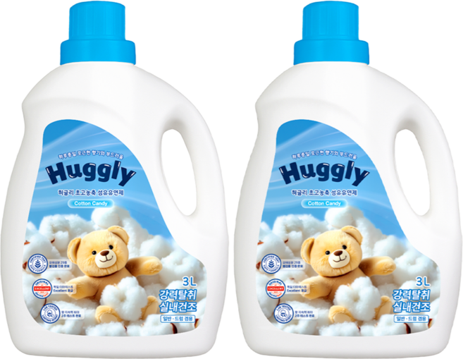 허글리 초고농축 섬유유연제 코튼캔디, 2개, 3L