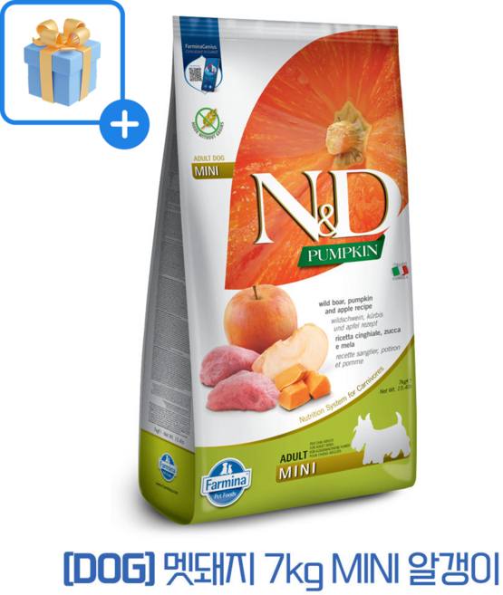 파미나 N&D 펌킨 DOG 멧돼지&사과 7kg MINI 알갱이 + 닥터얼라이브 닭츄 랜덤 1P, 1개, 돼지