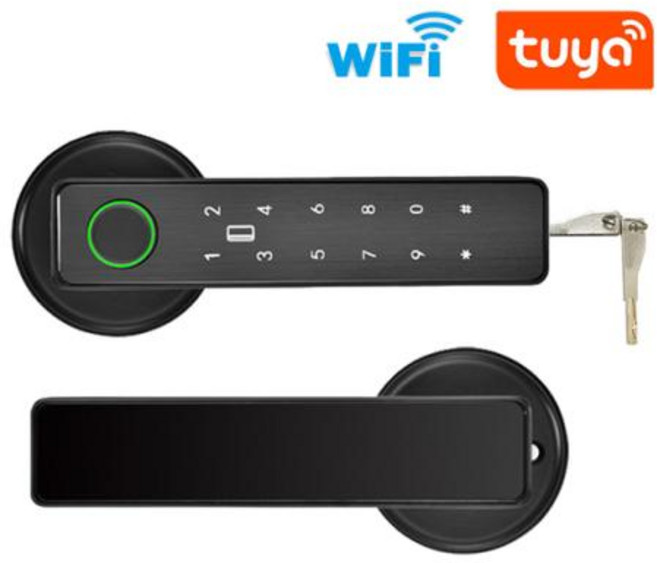 자물쇠 Tuya 스마트 라이프 앱 와이파이 리모컨 지문 암호 RFID IC 카드 잠금 데드 볼트 실내 가정용 나무 금속 문짝, 1)Black, 없음