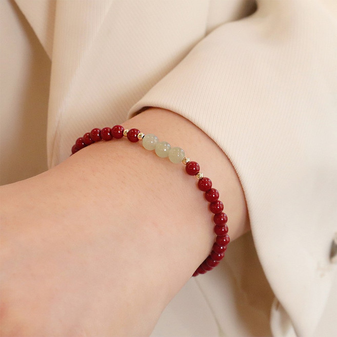 오누이디스플레이 경면주사 진주 화전옥 행운 재물운 팔찌 D24