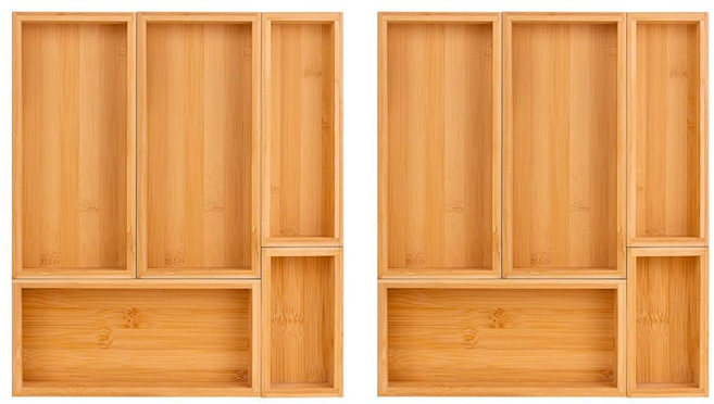 테이쿠이 대나무 나무 1개 욕실용 주방용 칸막이 세트 보관함 내추럴 서랍 식기 5PCS 가능한 티백 정리함, 2 X 5PCS Natural), 1