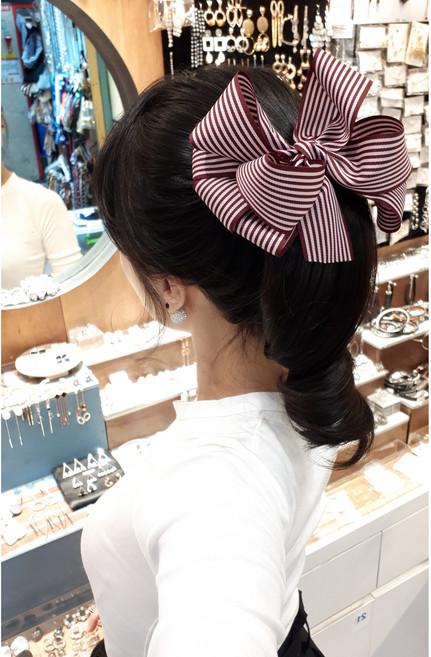 4가지 컬러 스트라이프 이중볼륨 짱짱 가을 왕리본 헤어핀