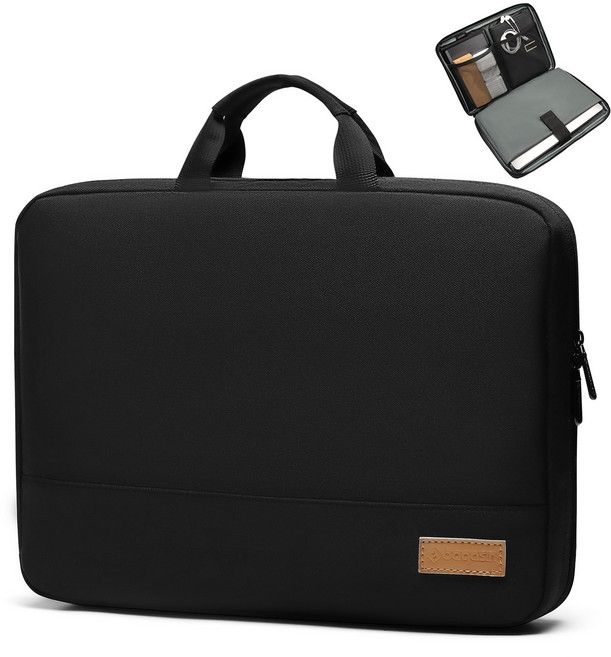 bagasin 노트북가방 서류 대용량 방수 파우치 가벼운 맥북 삼성 보조배터리 수납정리 여행출장용 핸드백 초경량화 13-17인치, 블랙, 1개