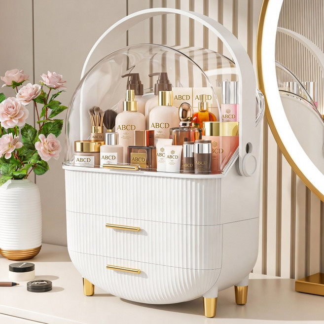 화장품 정리함 화장품정리대 특대형 멀티 5층 3서랍 화장품보관함 향수 트레이 데스크 수납정리함 욕실장 대형 스킨케어 화장대 수납장 대용량 정리대, 화이트A, 1개