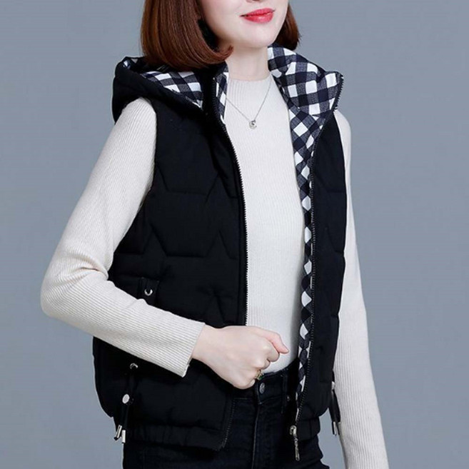 TKX 여성용 웰론 겨울 패딩 조끼 후드 패션 조끼 보온 깔깔이 초경량 퀄팅 베스트