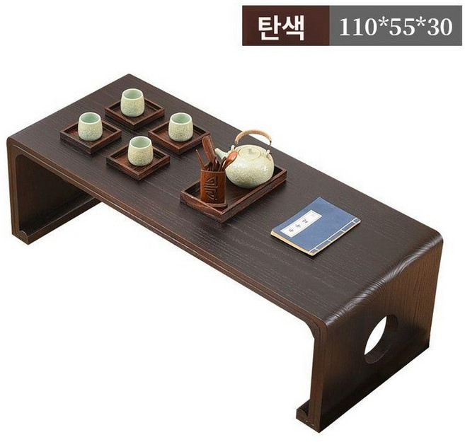 원목 좌식 테이블 탁자 소파, 전체 조립, 탄소색 110x55x30