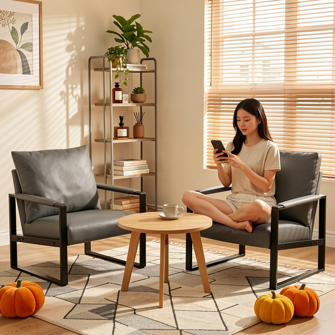 하루꿈 쇼파 의자 감성 거실 사무실 비즈니스 소파 가죽 소파형 편한 의자 체어, 그레이, 1개