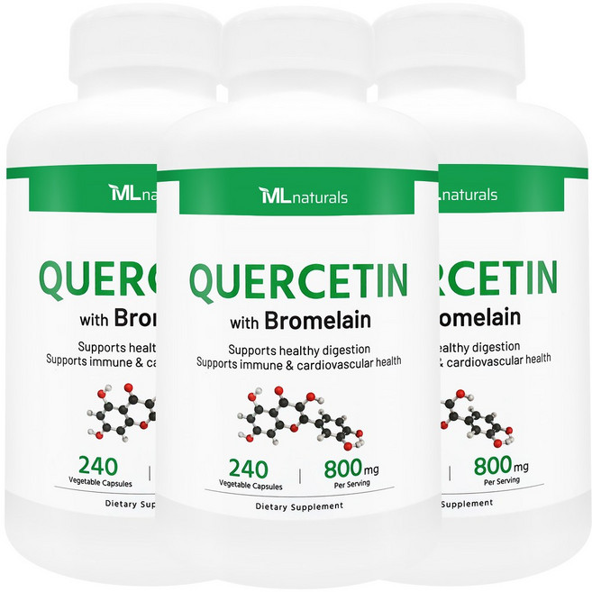 [미국번개배송] 착한명품 신제품 마이라이프 내추럴스 퀘르세틴 (순도 95%) with 브로멜라인, 3개, 240정
