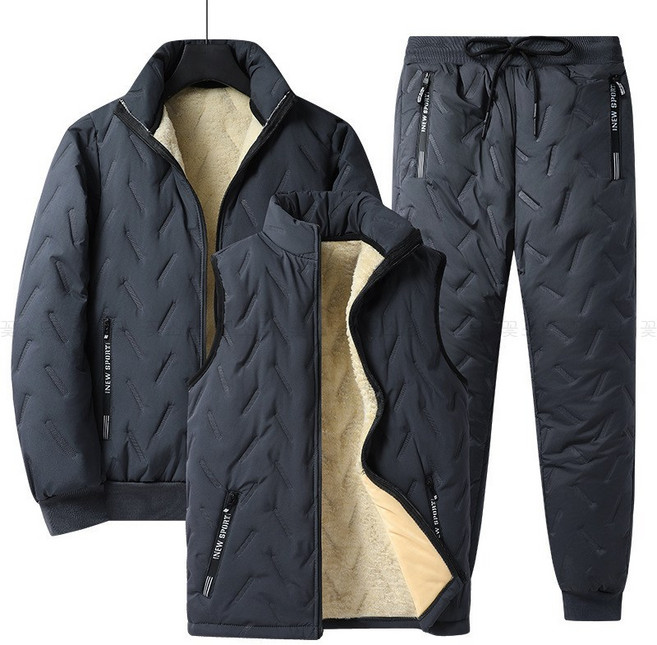 꽃소담 남성 겨울 방한 패딩 상하의 3종 세트 뽀글이 양털 기모 패딩점퍼 퀼팅 조거 패딩 바지 기모 쪼기 쓰리피스 등산 아웃도어 오토바이 배달 MQ1327