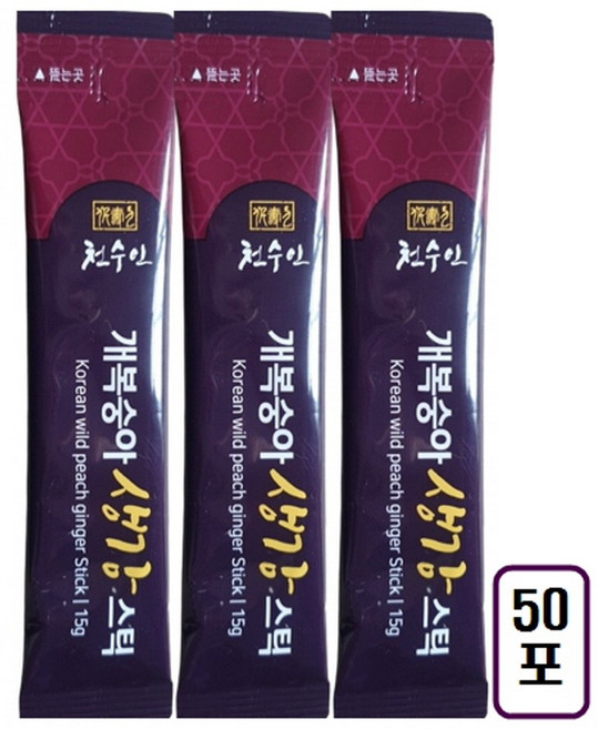 실속형50포 천수인 국내산 개복숭아 발효 생강 도라지 농축액 스틱, 750g, 1세트