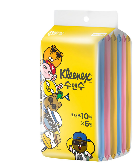 크리넥스 수앤수 실키소프트 오리지널 카카오 물티슈 휴대형, 10매, 6개