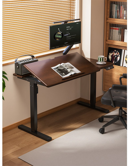 전동 리프트 책상 모션데스크 높이조절 스탠딩 독서대 맞춤형, 블랙프레임, 월넷