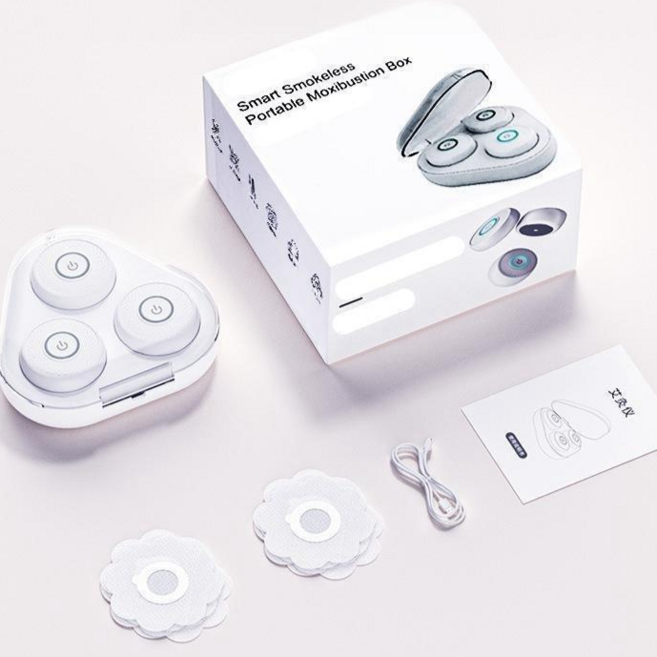 AKRUA 전자뜸 무연뜸기 충전식뜸기 전기식 온기구 미니 무연 쑥뜸기 붙이는쑥뜸 무연 전자뜸 쑥뜸 초간편 무연뜸 셀프뜸 미니뜸, 화이트 +60매 쑥뜸패드, 1개