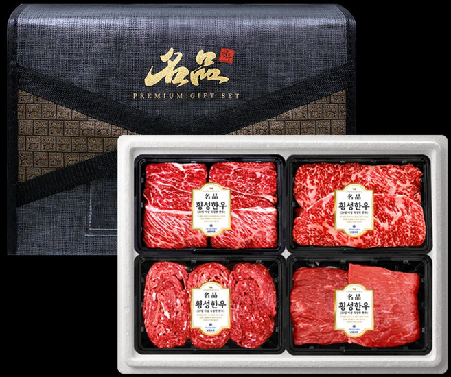 귀한 횡성한우 명품 혼합세트 1호 1.6kg (1등급 꽃등심+채끝+불고기+국거리) 냉장, 1세트