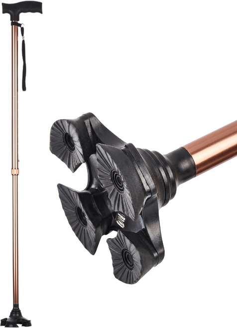 바이빈이 어르신용 초경량 네발 노인 지팡이, 1개, 골드브라운