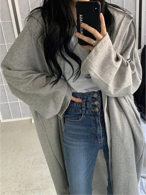 에이나인 여성용 오픈 후드 롱 가디건 로브st