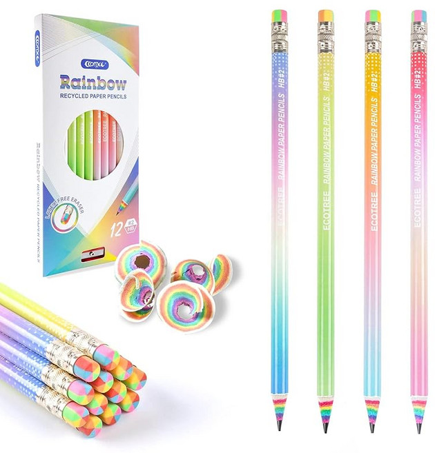 BAMBOLA연필 hb 레인보우 지우개 포함 어린이 어린이 문방구 재미있는 문방구 편리 인기 귀엽다 여자아이 굉장한 문구 세련된 무지개연필 초등학생 입학준비 입학축하 12개입, 1개, 상세페이지 참조