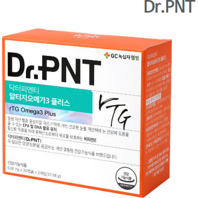 [녹십자웰빙] 닥터피엔티 알티지오메가3 플러스 (628mg*60캡슐), 62.8g, 1박스