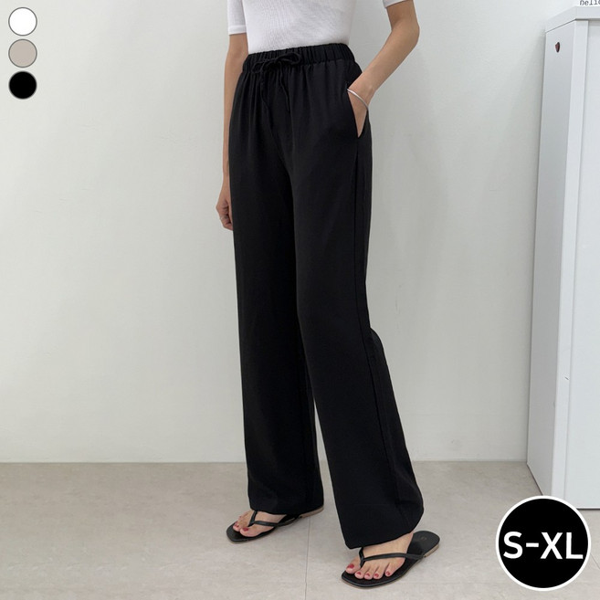 블레스유 여성용 린넨바지 와이드 캐쥬얼 밴딩팬츠 빅사이즈 여름바지 마바지 린넨