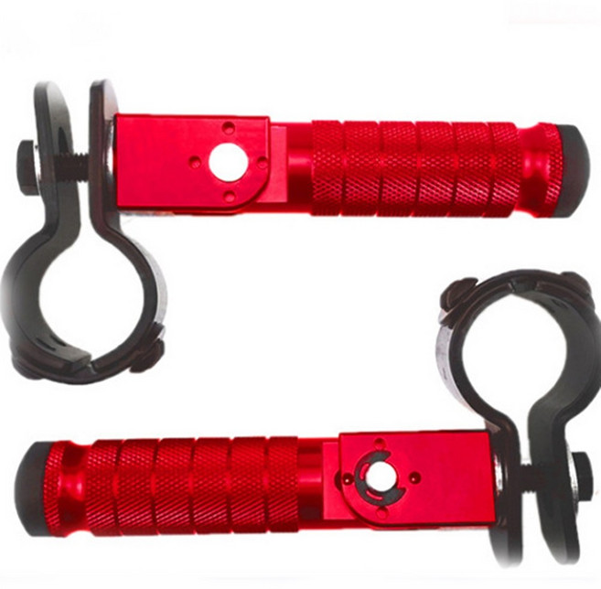 데일리쇼핑 오토바이 접이식 풋페그 보조발판 확장발판 보조스텝 텐덤 스쿠터발판 페달 스쿠터 자전거, 레드, 2개