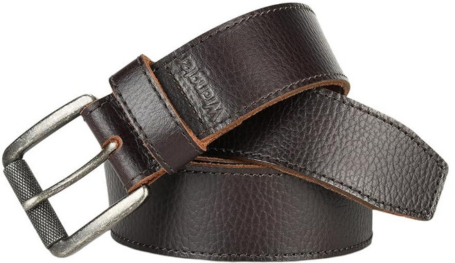 Wrangler 남성용 페블 가죽 벨트 38mm 롤러 버클 캐주얼 일상 청바지용 선물 브라운. 271029