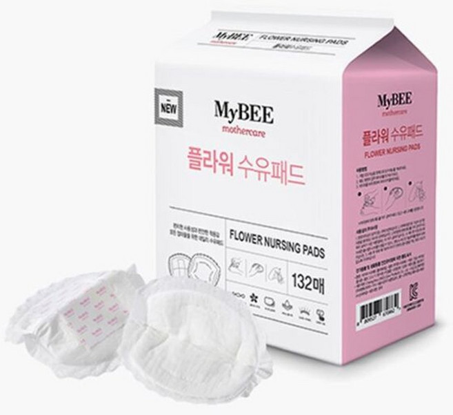 마이비 플라워 수유패드(132매)샘 방지 강한 일회용 접착력 부드러운, 132매, 1개