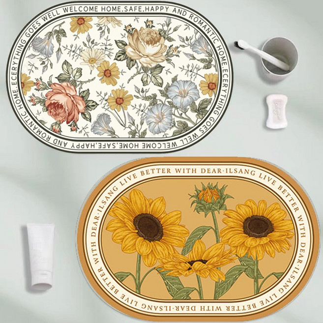 빨아쓰는 규조토 발매트 소프트 주방매트 1+1, 작약+해바라기, 1세트