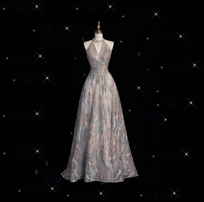 [지앤제이커머스] 스팽글 백리스 홀터넥 드레스 교복 학생복