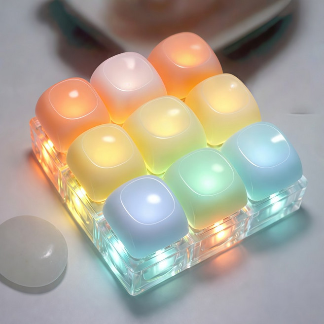 레인보우 LED 키보드 키링 클릭커 키캡 딸깍이, 1개, 레인보우 9키