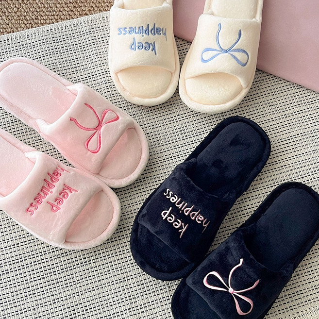 굿나잇 데이브 해피니스 리본 여성 사무실 실내 호텔 슬리퍼 미끄럼 방지
