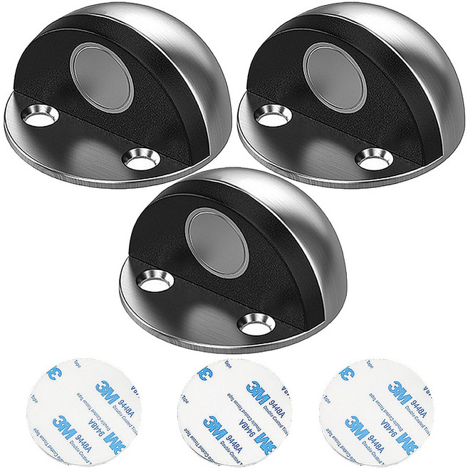 3개 세트 자석 도어스토퍼 무타공 강력접착 3M 문콕방지 보호패드, 실버