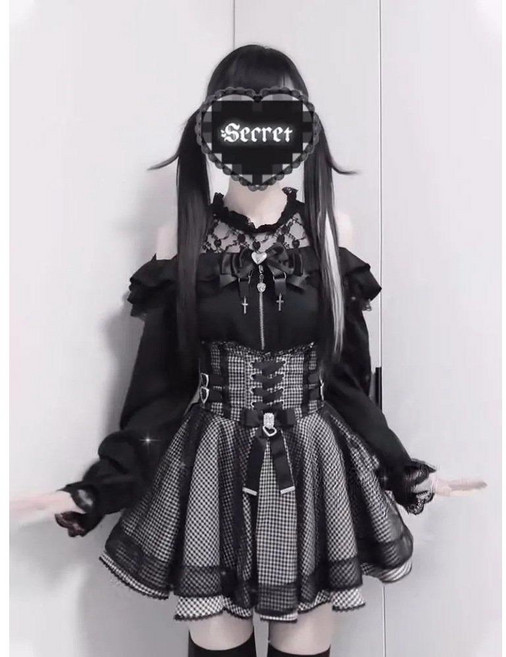 티류으스 여성 일본 지뢰계 패션 투피스 세트 공주풍 고스로리 블라우스 코르셋 스커트 데일리 코디 ZH