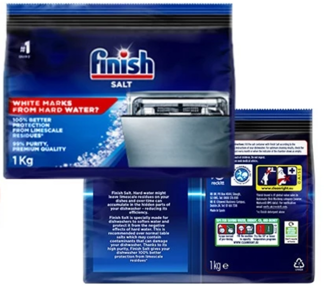 Finish 洗碗機軟水鹽 預防水垢 軟化水質 提升洗滌效果, 1kg, 2包