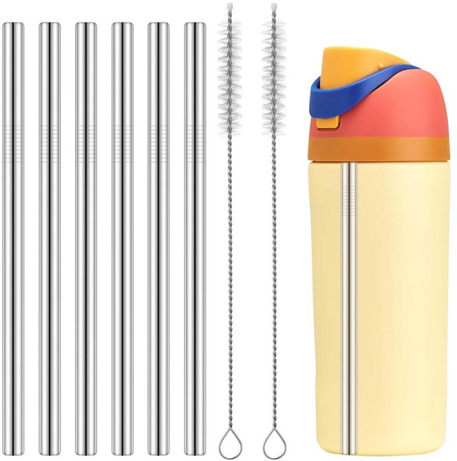 Mity rain Owala 473.2ml(16온스)용 금속 빨대 8개 - Owala 물병용 스테인리스 스틸 빨대 Owala FreeSip 물병과 호환되는 클리닝 브러시, 1개