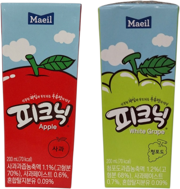 피크닉 과채음료 사과12팩+청포도12팩, 48개, 200ml