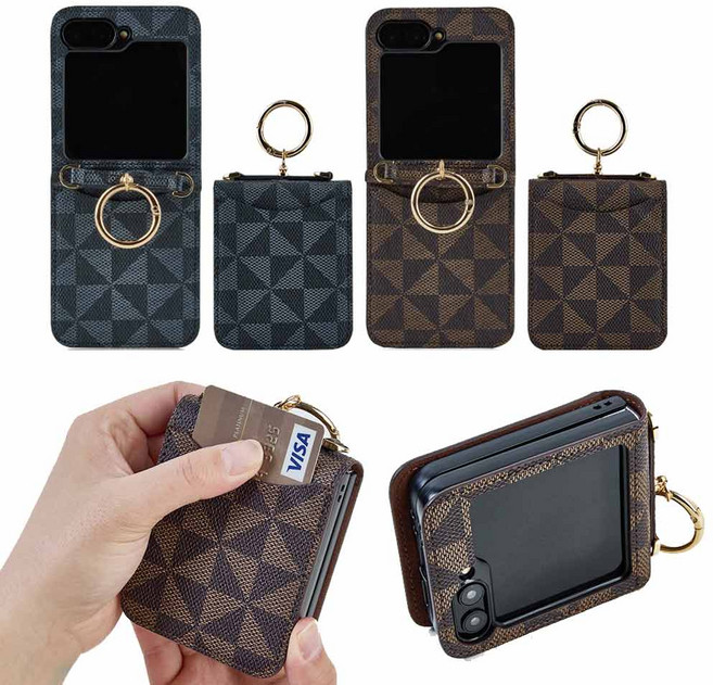 포니요기 갤럭시 Z플립6 (F741) 전용 1장 카드포켓 링 체크 플립커버 휴대폰 케이스