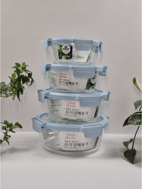 롯데) 환경유리밀폐 원형용기 (390ml / 640ml / 970ml / 1300ml), 1개