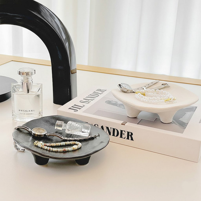 리소움 감성인테리어 도자기 악세서리 트레이, 화이트, 1개