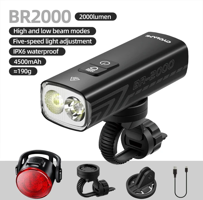 CYCLAMI 자전거 헤드 라이트 전조등 손전등 핸들 바 -C MTB 도로 BR1200 램프 알루미늄 합금, 02 BR2000 and Taillight